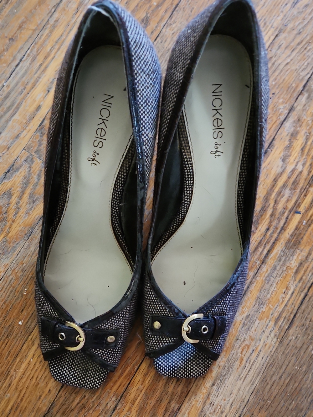 Nickels Soft Brown Textured Heels with Buckle Trim